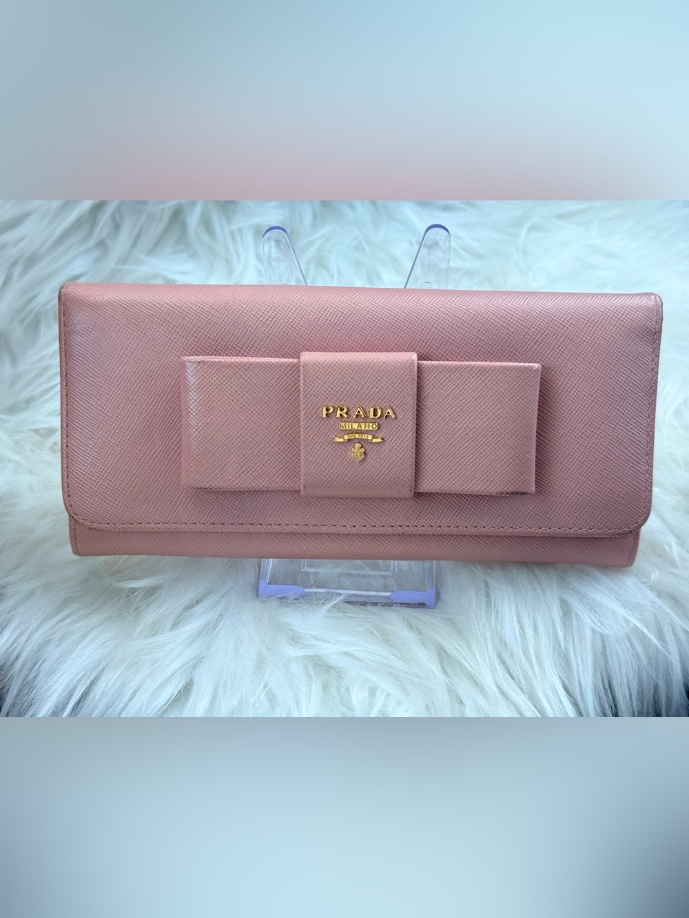 PRADA Saffiano Leather Bow Long Bifold Wallet